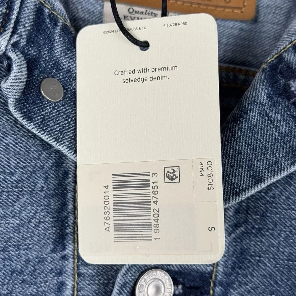Levi's Premium Type II Two 2  Selvedge Denim Trucker Jacket Light Indigo Size S